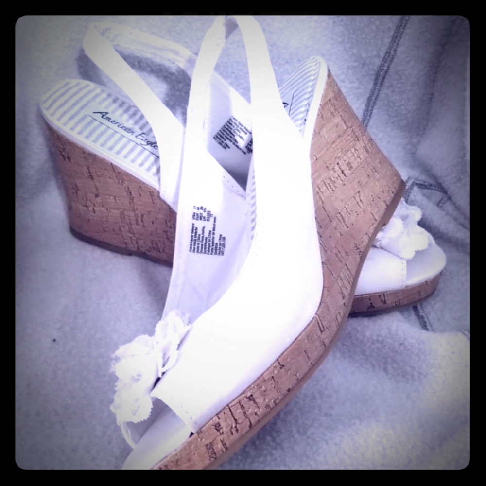 White wedged heel sandals